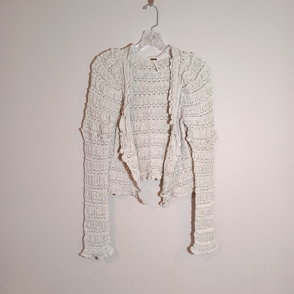 Free People Wild Roses Cardigan Cream Grey Size L - Picture 2 of 6